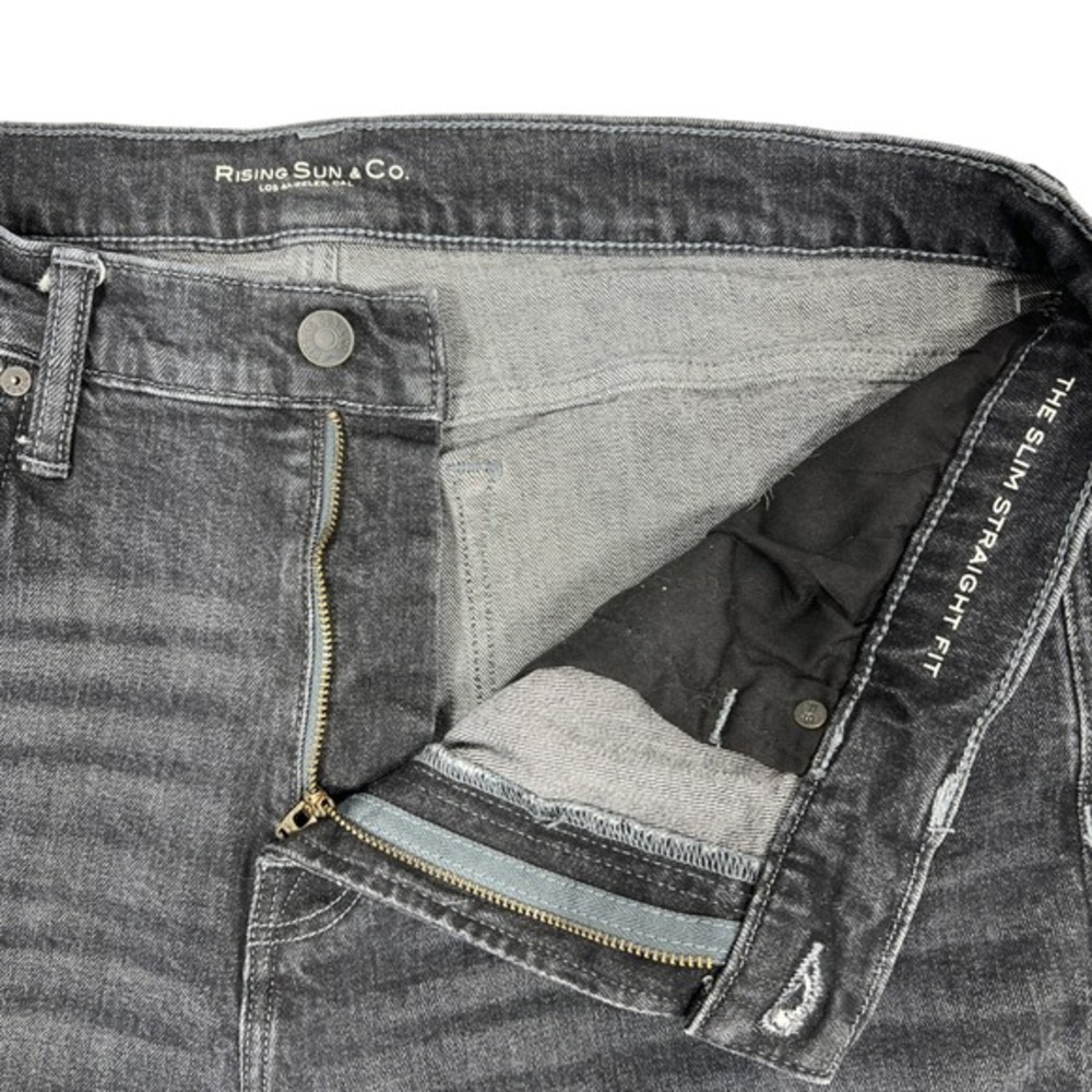 RISING SUN & CO Slim Straight Jeans Mens 38x32 Black Rinse Grunge Stretch Denim - Picture 3 of 15